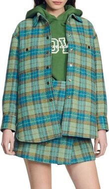 Sandro Women’s Checked Wool Overshirt Coat Size 42 FR  NEW NWT